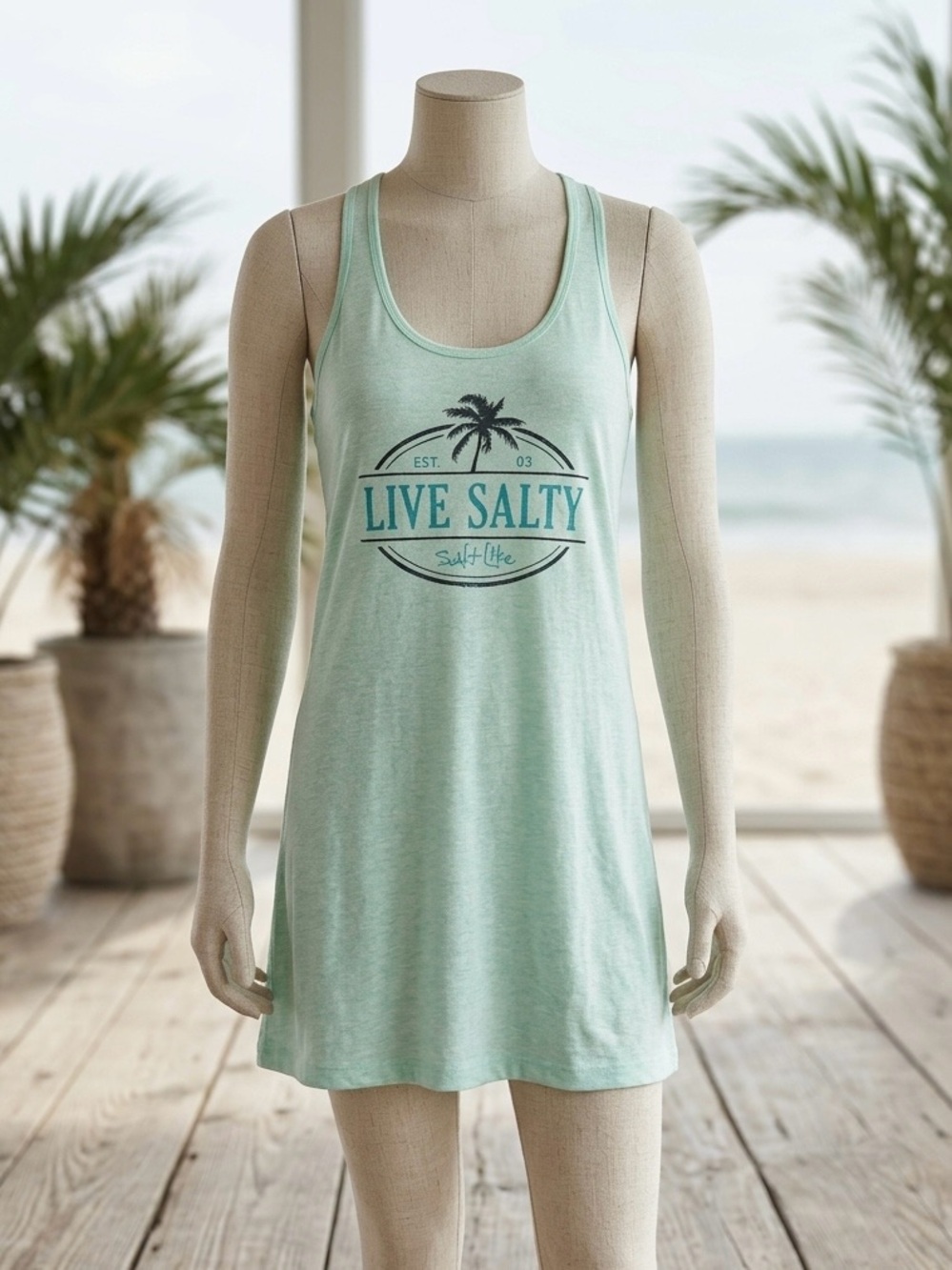 Salt Life Mint Racerback Coverup with Blue Logo